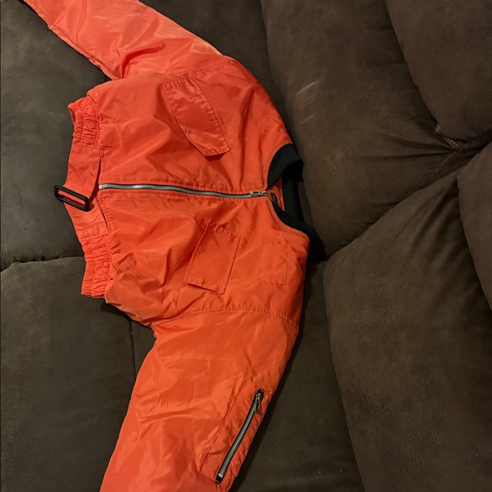 Boohoo Orange Bomber Jacket CROP